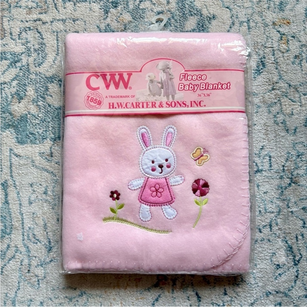 VINTAGE 90’s Carter’s Fleece Baby Blanket 36” 36” H.W Carter & Sons Crib Blanket